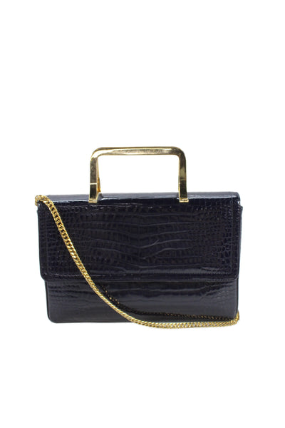 Morris Moskowitz Womens Leather Embossed Leather Shoulder Bag Navy