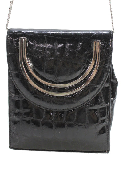 Cleo & Patek Womens Embossed Snap Closure Shoulder Bag Black