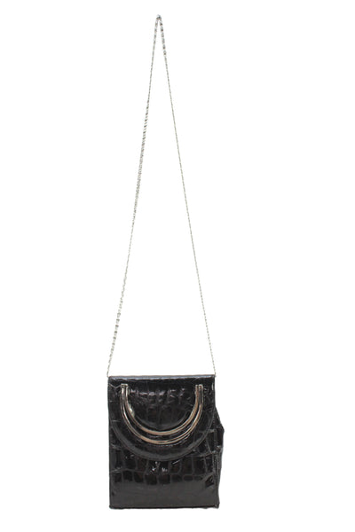 Cleo & Patek Womens Embossed Snap Closure Shoulder Bag Black