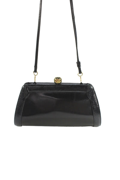 Bally Womens Leather Kiss Lock Closure Shoulder Bag Black
