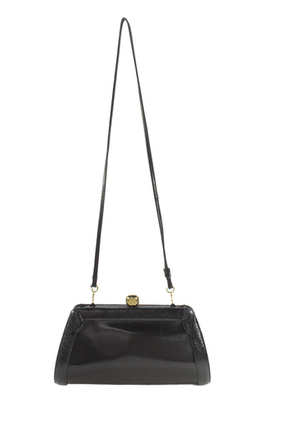 Bally Womens Leather Kiss Lock Closure Shoulder Bag Black