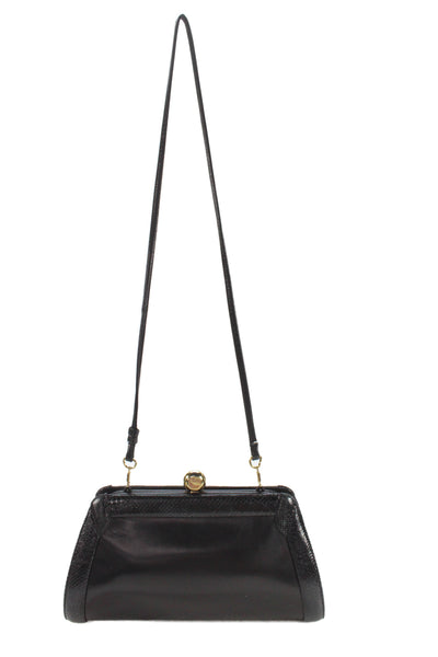 Bally Womens Leather Kiss Lock Closure Shoulder Bag Black