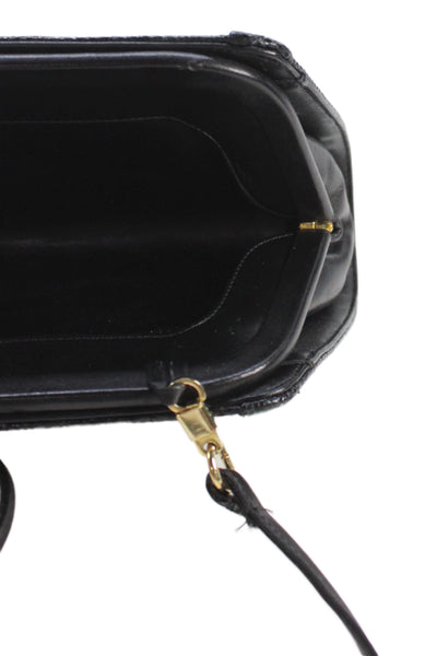 Bally Womens Leather Kiss Lock Closure Shoulder Bag Black