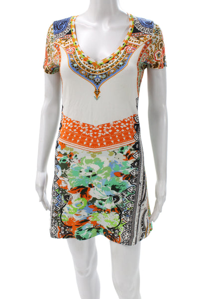 Etro Milano Women Shift Dress Multicolor Floral V-Neck Short Sleeve Size 40
