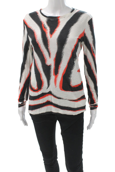 Proenza Schouler Women Black T-Shirt Animal Print Crewneck Long Sleeve Size S