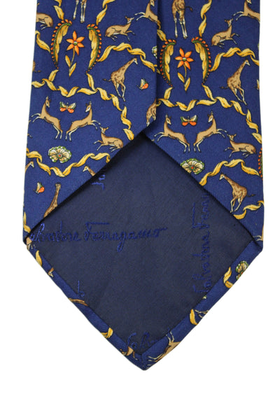 Salvatore Ferragamo Mens Silk Animal Print Classic Neck Tie Blue