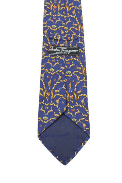 Salvatore Ferragamo Mens Silk Animal Print Classic Neck Tie Blue