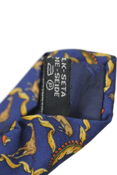 Salvatore Ferragamo Mens Silk Animal Print Classic Neck Tie Blue