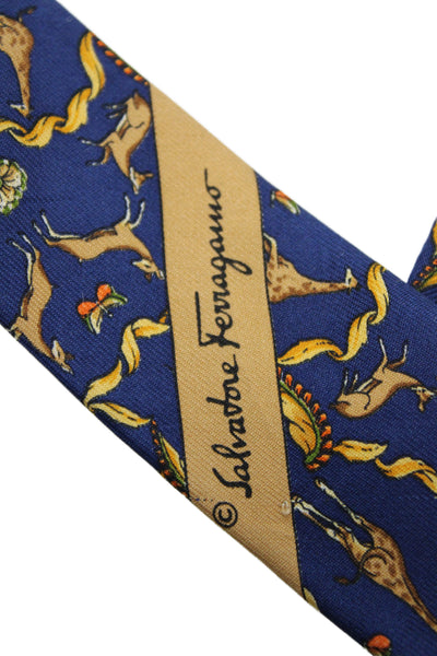 Salvatore Ferragamo Mens Silk Animal Print Classic Neck Tie Blue