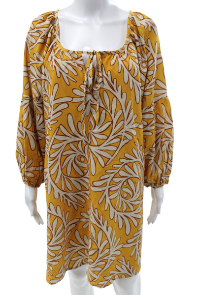 LAVI Womens Yellow Geometric Square Neck Shift Dress Long Sleeve Size M