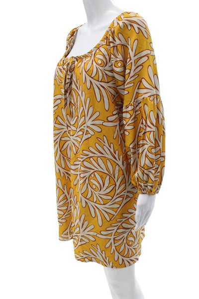 LAVI Womens Yellow Geometric Square Neck Shift Dress Long Sleeve Size M
