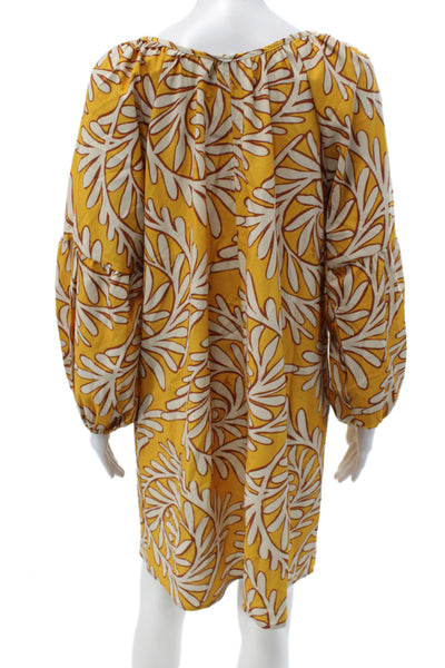 LAVI Womens Yellow Geometric Square Neck Shift Dress Long Sleeve Size M