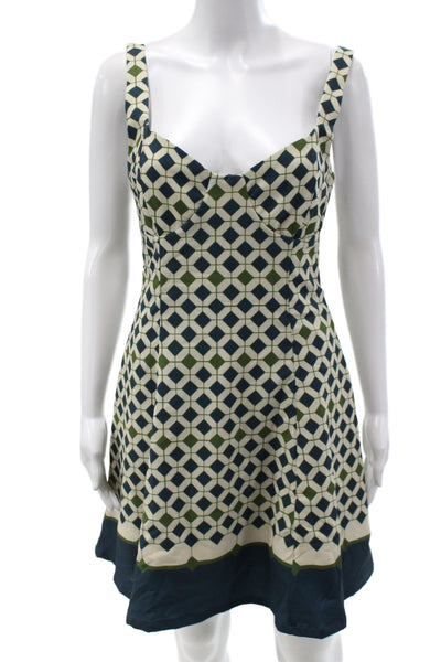 LAVI Womens A-Line Sleeveless Beige Scoop Neck Argyle Mini Dress Zip Size S