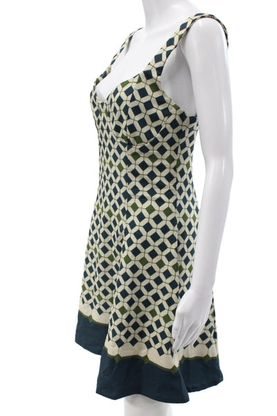LAVI Womens A-Line Sleeveless Beige Scoop Neck Argyle Mini Dress Zip Size S