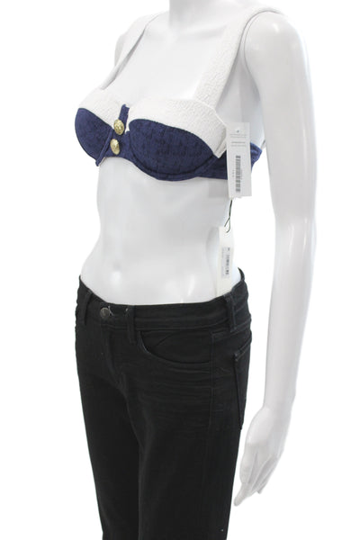 L'Agence Womens Textured Color Block Underwire Bra Blue White Size XS