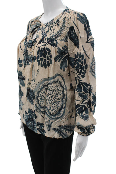 Spartina 449 Women Tunic Floral Viscose Long Sleeve Round Neck Beige Size S