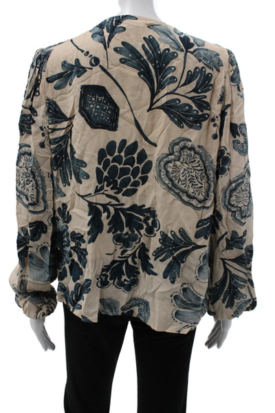 Spartina 449 Women Tunic Floral Viscose Long Sleeve Round Neck Beige Size S