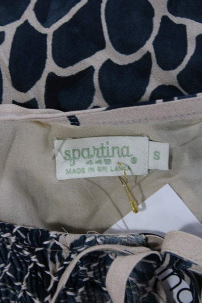 Spartina 449 Women Tunic Floral Viscose Long Sleeve Round Neck Beige Size S