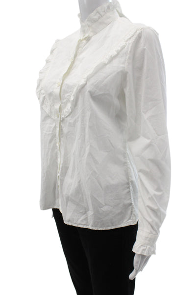 Nili Lotan Women High Neck Victorian Cotton Long Sleeve Button Blouse Size S