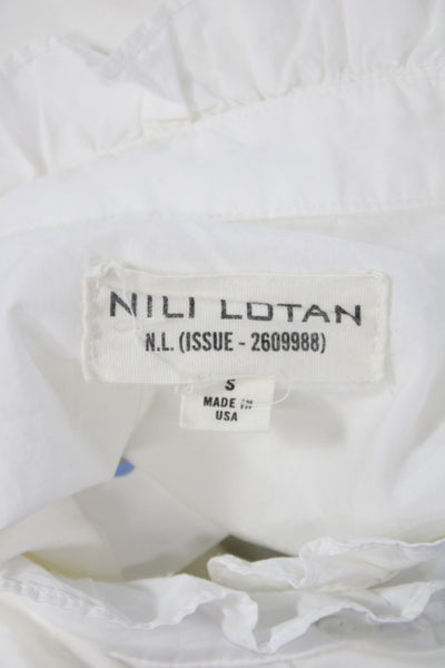 Nili Lotan Women High Neck Victorian Cotton Long Sleeve Button Blouse Size S