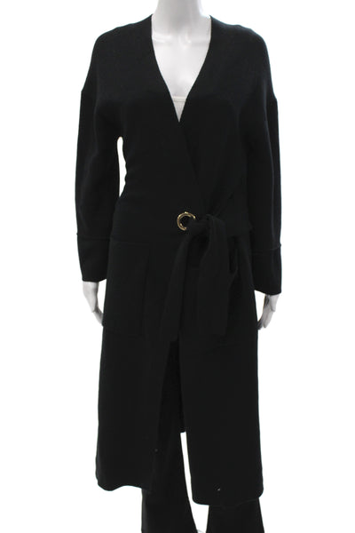 Maje Women Black V-Neck Tie Front Cardigan Long Sleeve Size 1