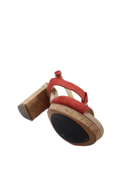Coach Womens Leather Suede Valeann Platform Sandals Orange Size 8.5