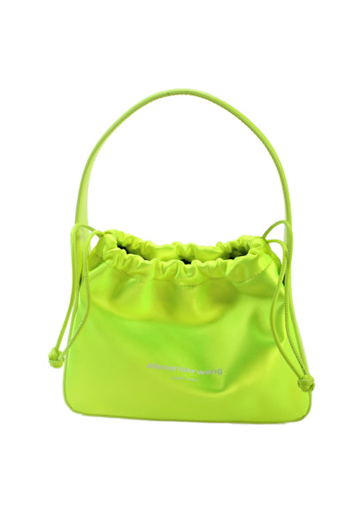 Alexander Wang Womens Silk Drawstring Top Handle Handbag Neon Green
