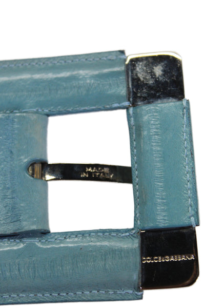 Dolce and Gabbana Womens Leather Colorblock Square Buckle Belt Blue Size S