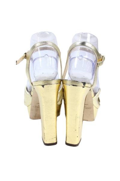 Jimmy Choo Womens Heloise 120 Metallic Leather Platform Sandals Gold Size 9