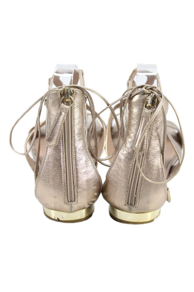 Aquazzura Womens Leather Lace Up T Strap Sandals Gold Size 42 12