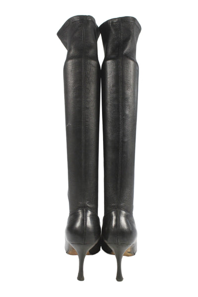 Manolo Blahnik Womens Leather Pull-On Knee High Boots Black Size 7.5