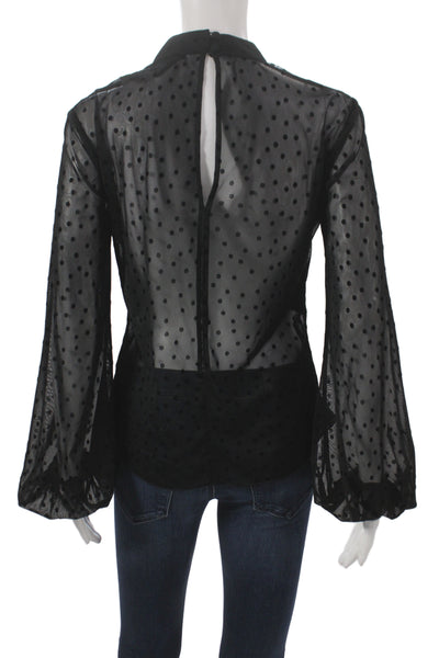Nicholas Women Black V-Neck Polka Dot Long Sleeve Blouse Size S