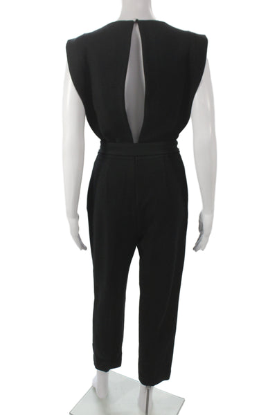 Maje Women Jumpsuit Black V Neck Tie Sleeveless 50% Cotton Minimalist Size 38