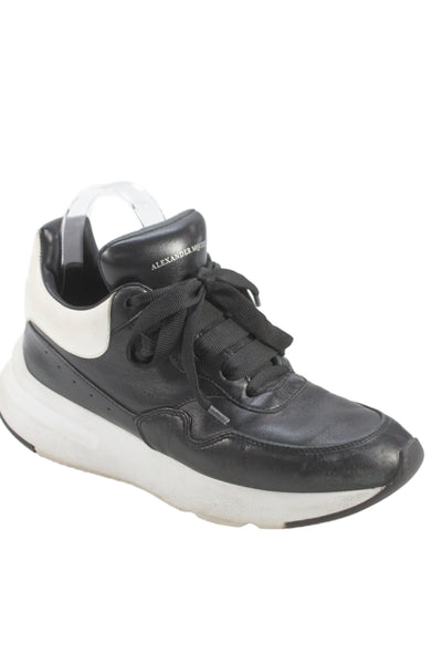 Alexander McQueen Womens Leather Runner Sneakers Black White Size 37 7 D