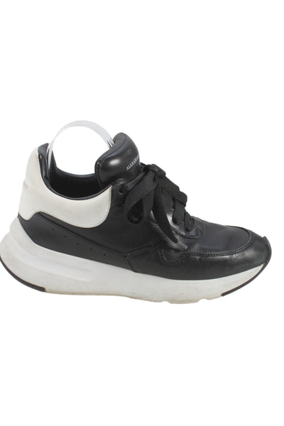 Alexander McQueen Womens Leather Runner Sneakers Black White Size 37 7 D