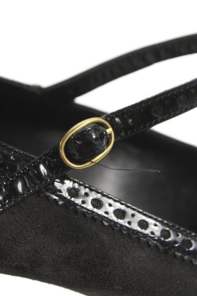Yves Saint Laurent Womens Suede Platform Heels Mary Janes Shoes Dark Gray Size 8