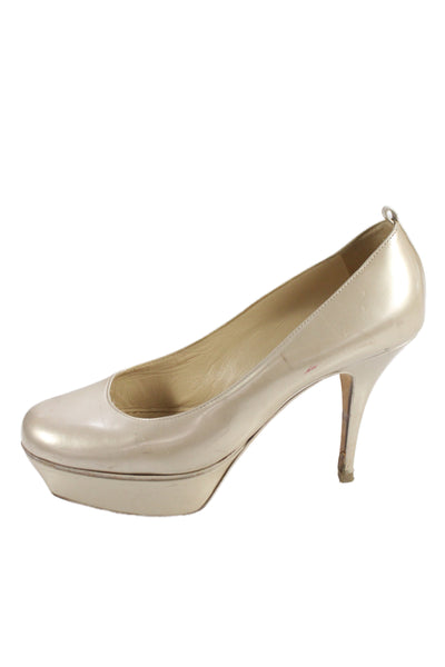 Yves Saint Laurent Womens Leather Platform Heels Pumps Shoes Pale Gold Size 7.5