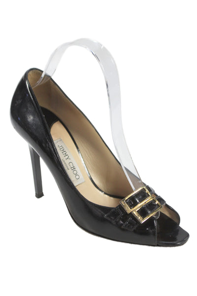 Jimmy Choo Womens Leather Buckle Detail Heels Pumps Shoes Black Size 8.5
