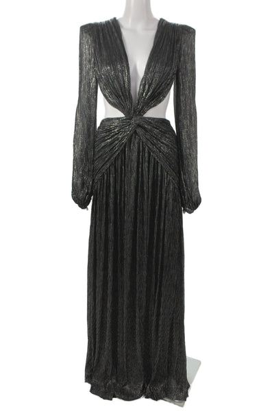 PatBO Women Maxi Dress Black V Neck Long Sleeve Zip Size 42