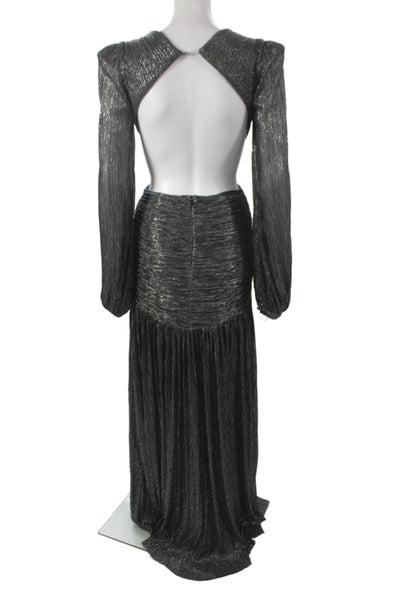 PatBO Women Maxi Dress Black V Neck Long Sleeve Zip Size 42