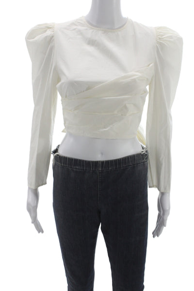 Ulla Johnson Women Cropped Boho Cotton Blouse White Long Sleeve Size 4