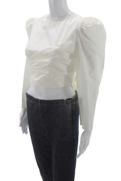 Ulla Johnson Women Cropped Boho Cotton Blouse White Long Sleeve Size 4