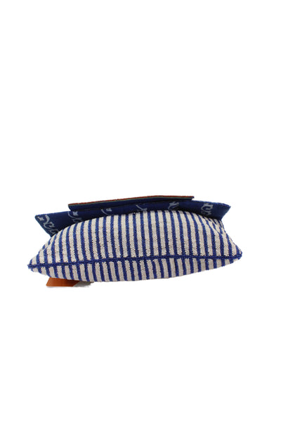Roberta Freymann Womens Glass Seed Beaded Clutch Handbag White Blue Brown