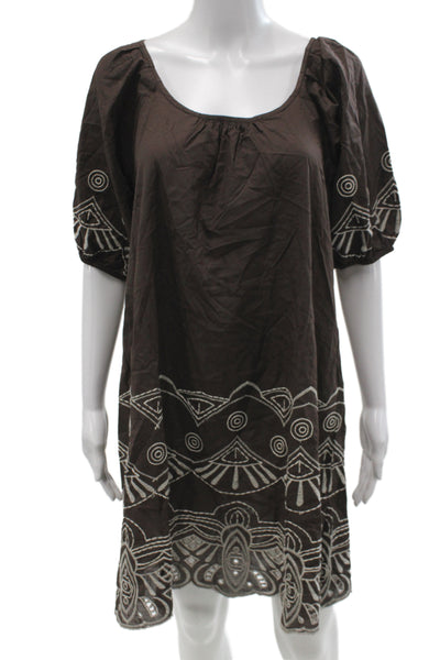 Michael Michael Kors Women Brown Geometric Shift Dress Short Sleeve Size S