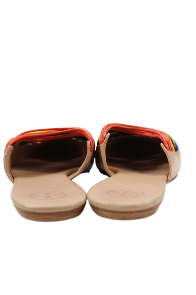Tory Burch Women's Pointed Toe Leather Multicolor Mules Sandals Size 7.5