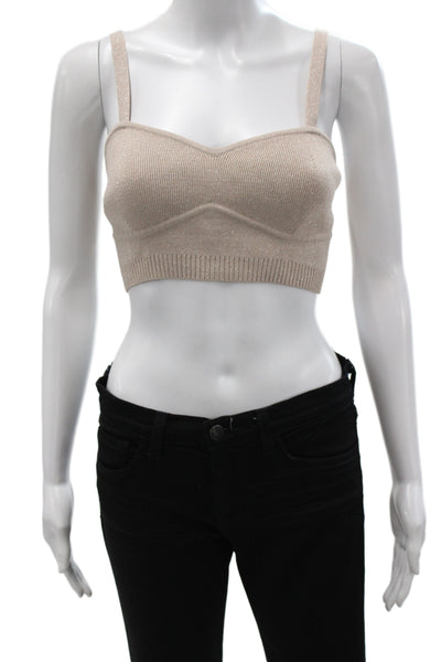 Cinq A Sept Women Beige Metallic Knit Sweetheart Camisole Sparkly Size M