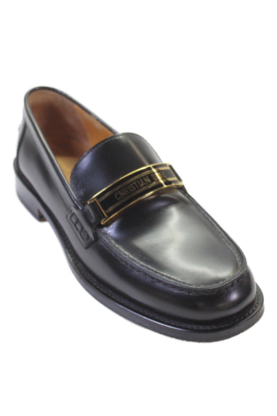 Christian Dior Womens Leather Logo Accent Slip-On Loafers Black Size EUR 39