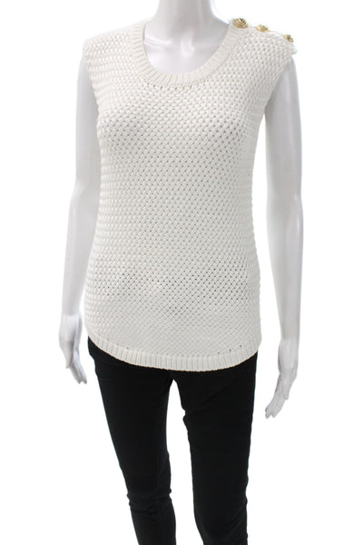 Balmain Women Pullover Sleeveless Scoop Neck White Size 36
