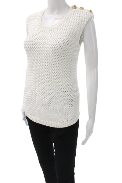Balmain Women Pullover Sleeveless Scoop Neck White Size 36