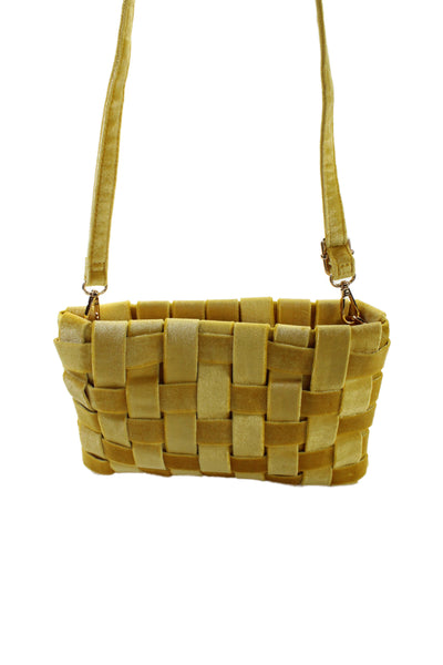 Anthropologie Womens Velour Woven Crossbody Shoulder Handbag Yellow